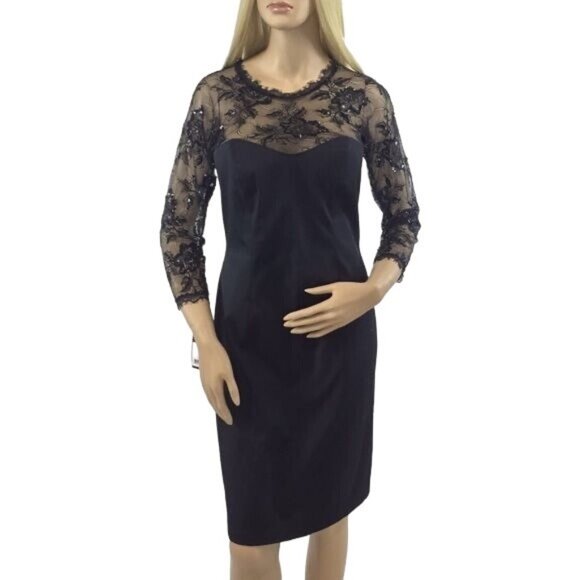 NWT Tadashi Shoji Black Lace Sequin Dress 10 | Mob Wife Dark Romance Luxury LBD - Picture 2 of 11